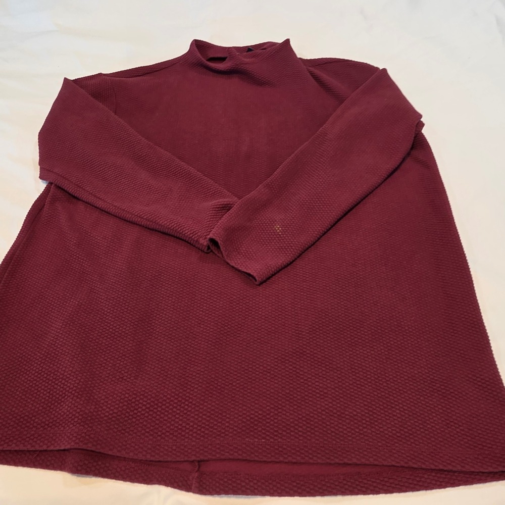 Lands End Tunic Top Womens 1X Burgundy Fair Textured Mock Neck Long Sleeve
